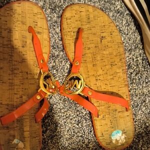 Michael Kors Orange Sandals with Gold Accents